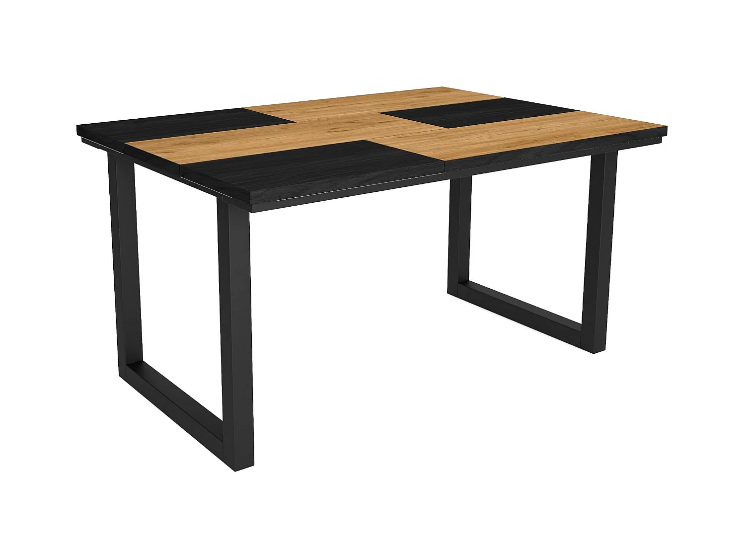 Eettafel, 6 personen, 140x90x75cm, Robuust en stabiel dankzij zijn structuur en solide poten, Eik en zwart, Industriële stijl