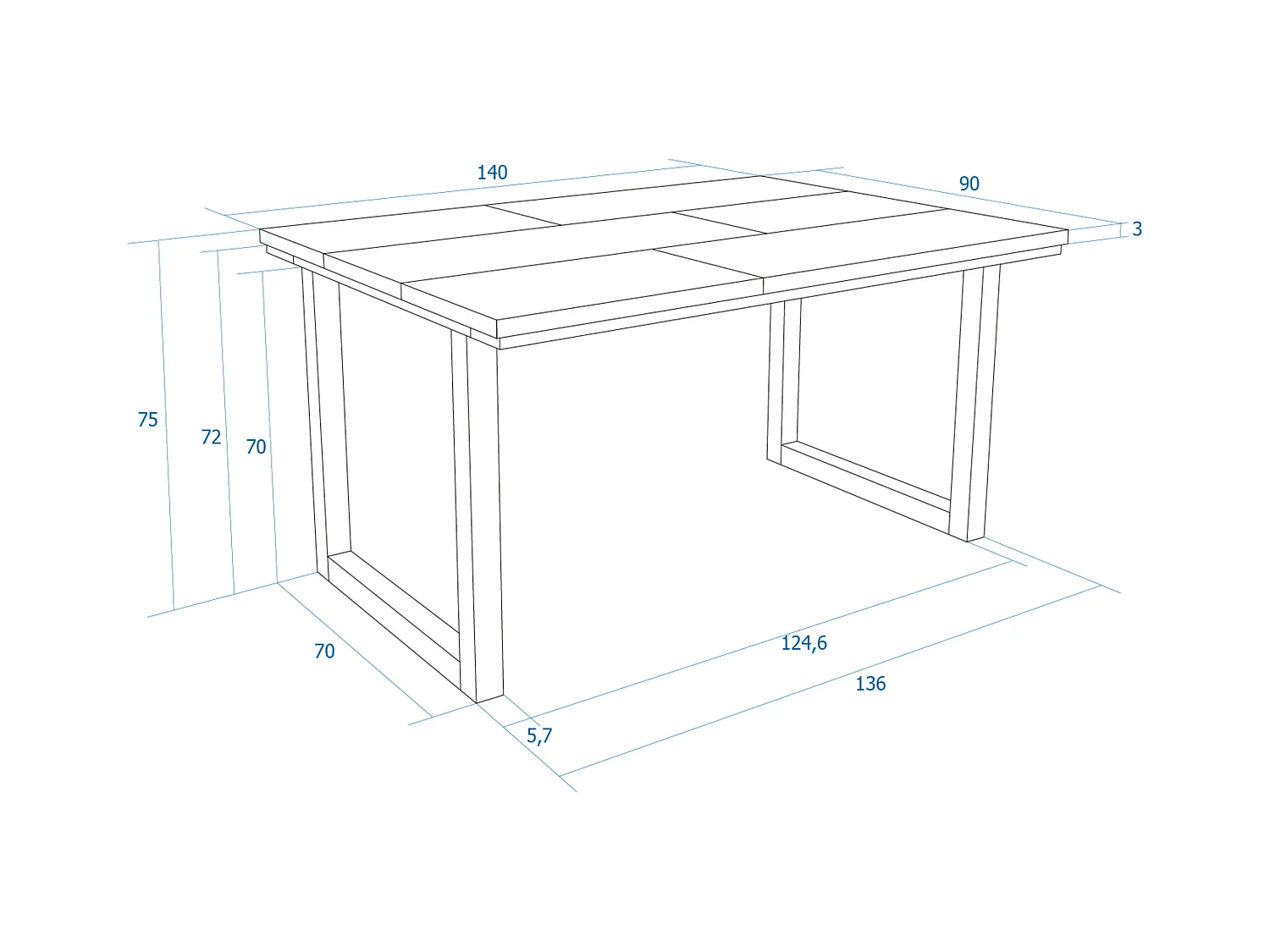 Eettafel, 6 personen, 140x90x75cm, Robuust en stabiel dankzij zijn structuur en solide poten, Eik en zwart, Industriële stijl