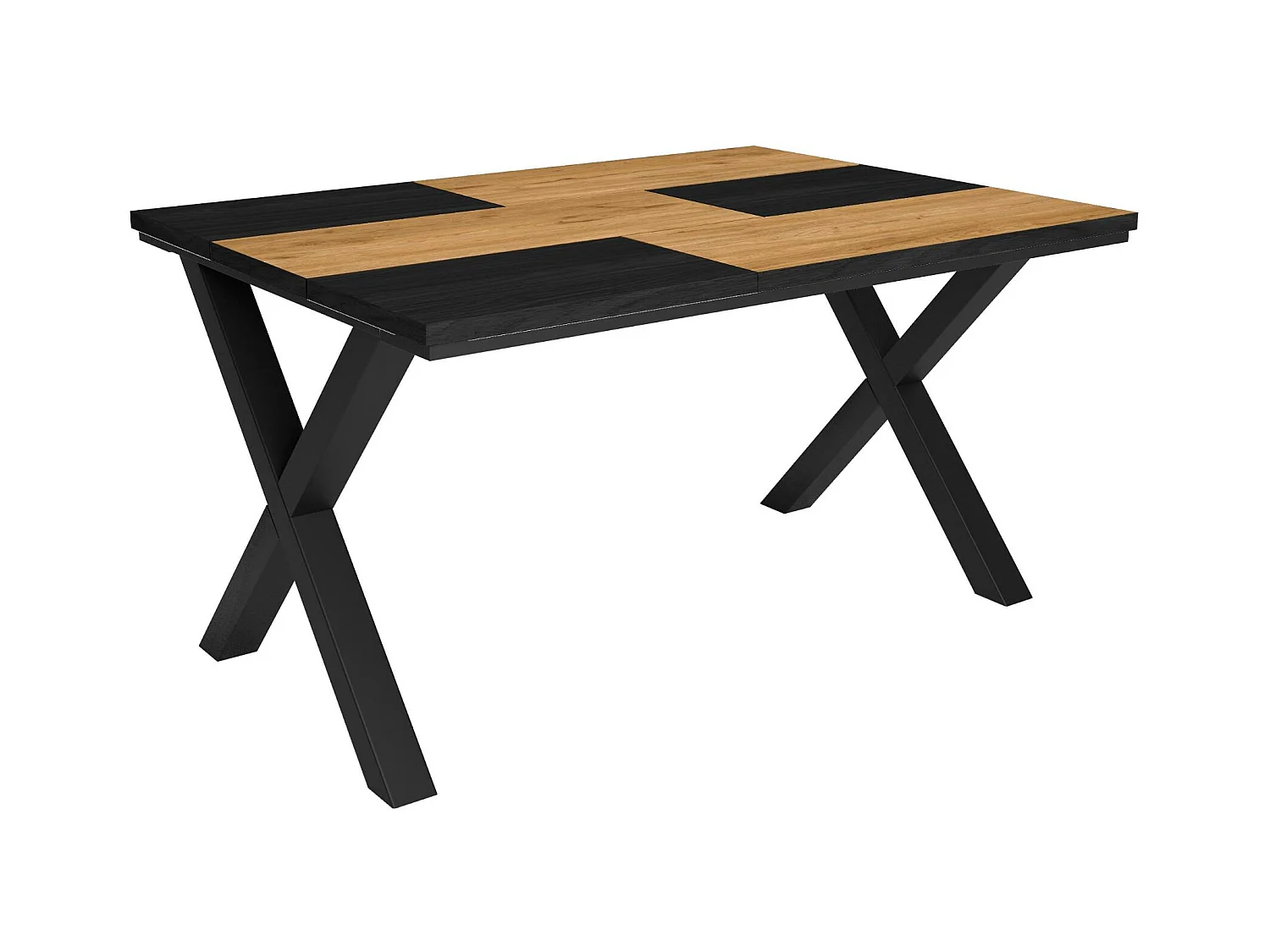 Table à manger, 6 personnes, 140x90x75cm, Robuste et stable grâce à sa structure et aux pieds solides, Chêne et noir, Style industriel