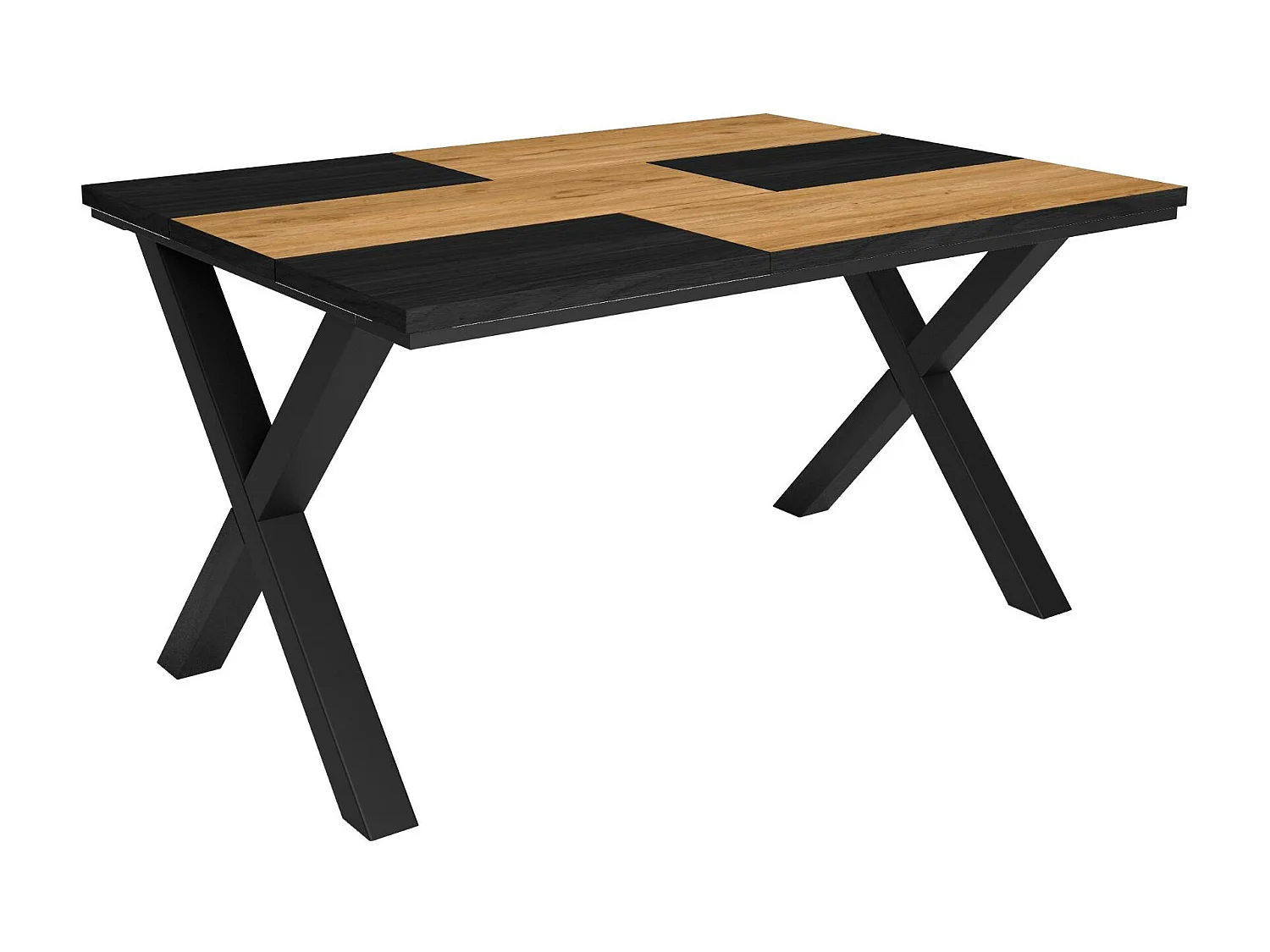 Mesa de sala de jantar, 6 pessoas, 140x90x75cm, Robusto e estável graças à sua estrutura e pernas sólidas, Carvalho e Black, Estilo industrial