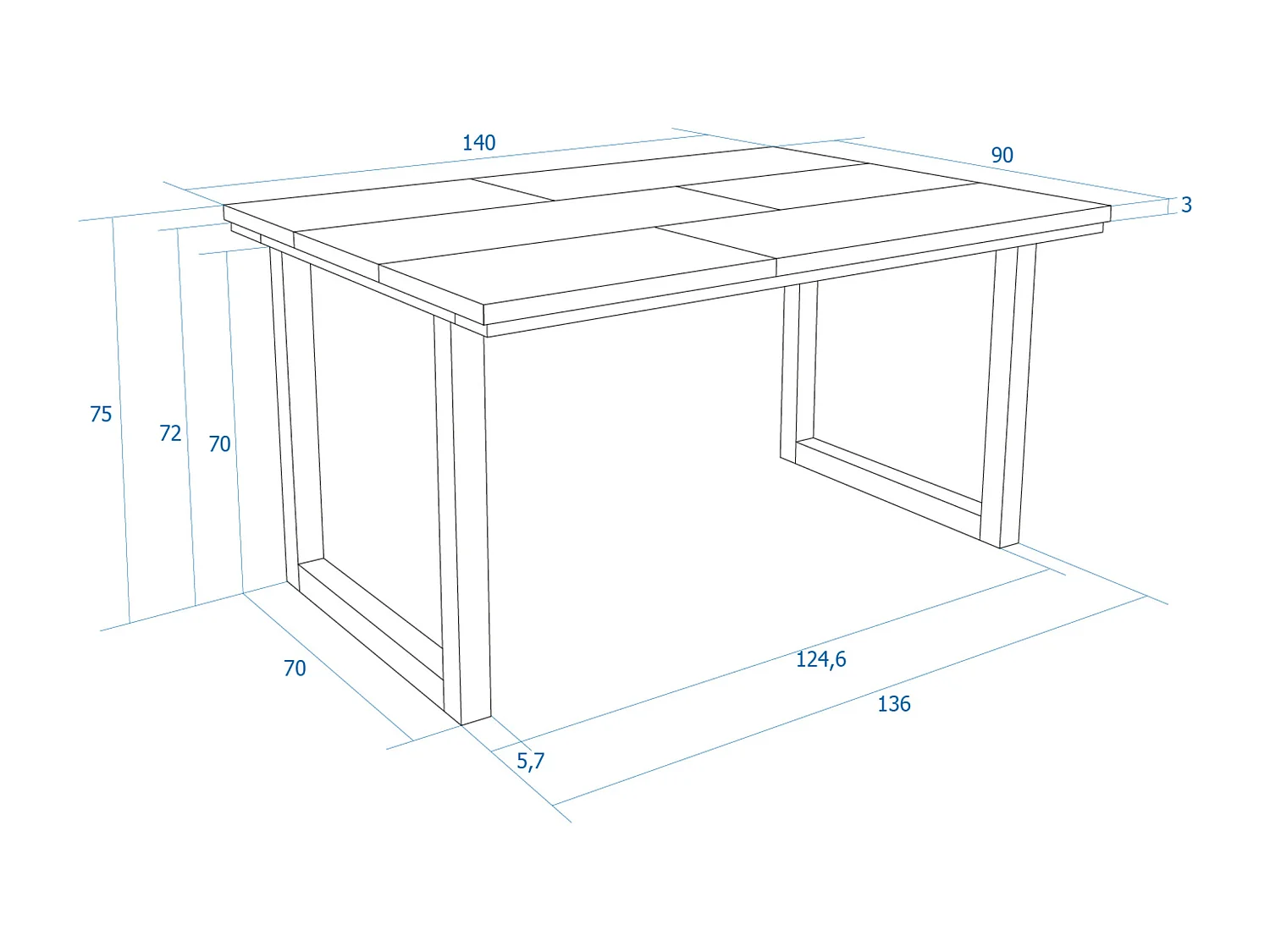 Eettafel, 6 personen, 140x90x75cm, Robuust en stabiel dankzij zijn structuur en solide poten, Zwart, Industriële stijl