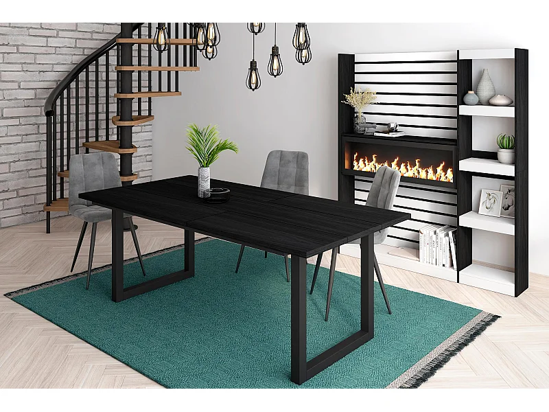 Table à manger, 10 personnes, 194x90x75cm, Robuste et stable grâce à sa structure et aux pieds solides, Noir, Style industriel