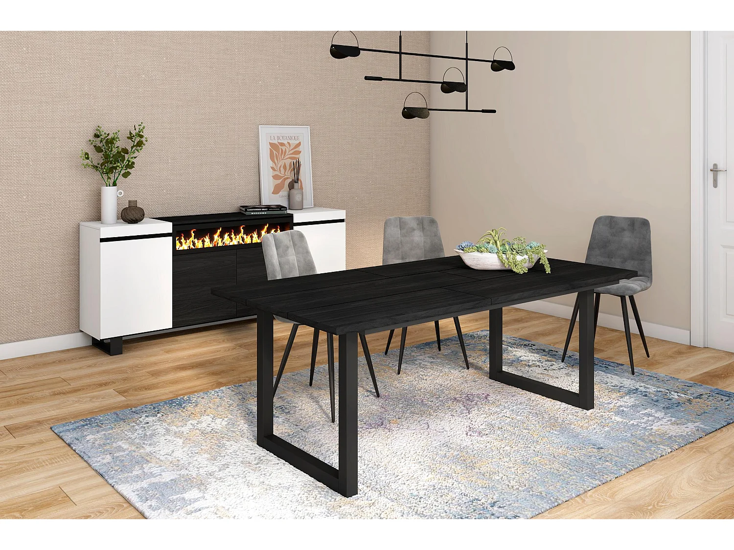 Table à manger, 10 personnes, 194x90x75cm, Robuste et stable grâce à sa structure et aux pieds solides, Noir, Style industriel