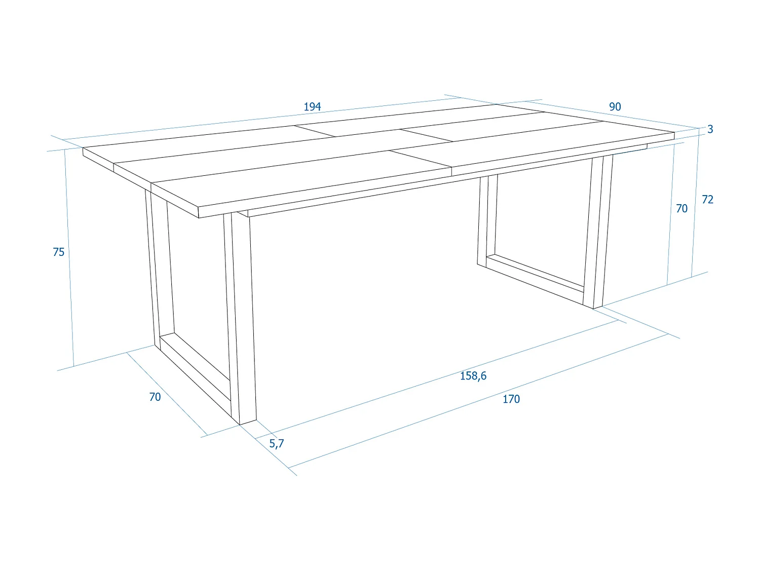 Table à manger, 10 personnes, 194x90x75cm, Robuste et stable grâce à sa structure et aux pieds solides, Noir, Style industriel