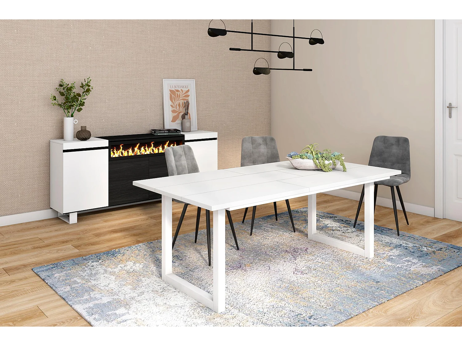 Eettafel, 10 personen, 194x90x75cm, Robuust en stabiel dankzij zijn structuur en solide poten, Wit, Industriële stijl