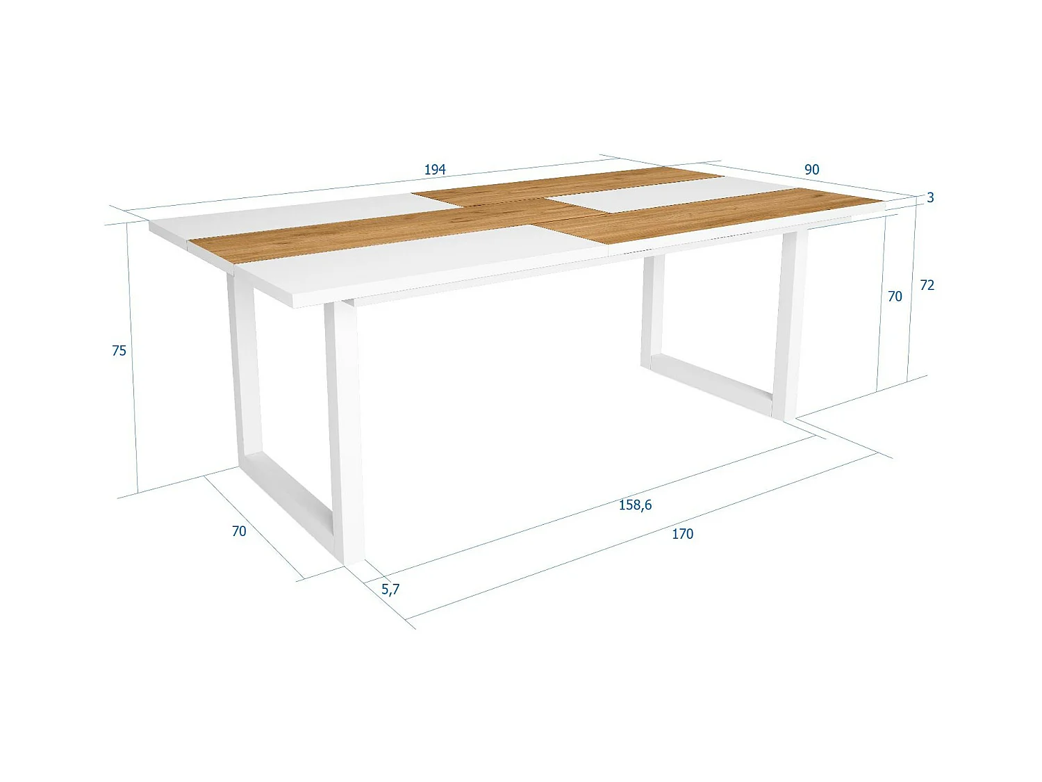 Mesa de sala de jantar, 10 pessoas, 194x90x75cm, Robusto e estável graças à sua estrutura e pernas sólidas, Carvalho e branco, Estilo industrial