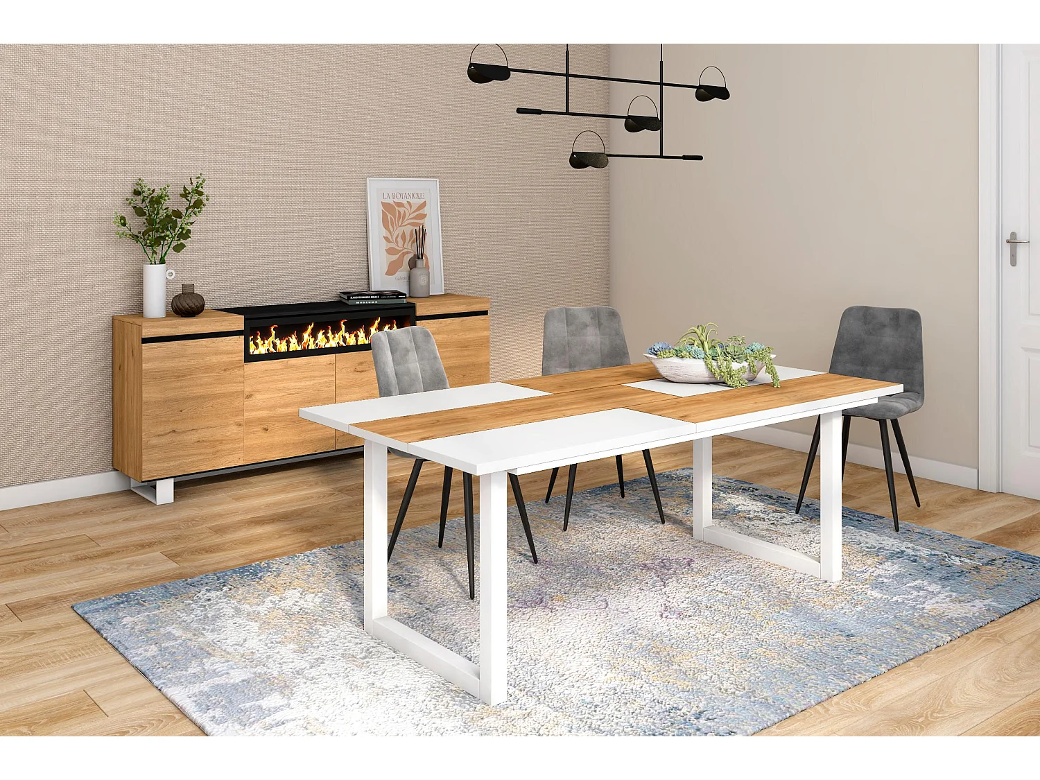 Esstische, 10 personen, 194x90x75cm, Robust und stabil dank seiner Struktur und solide Beine, Eiche und Weiß, Industrielles Stil