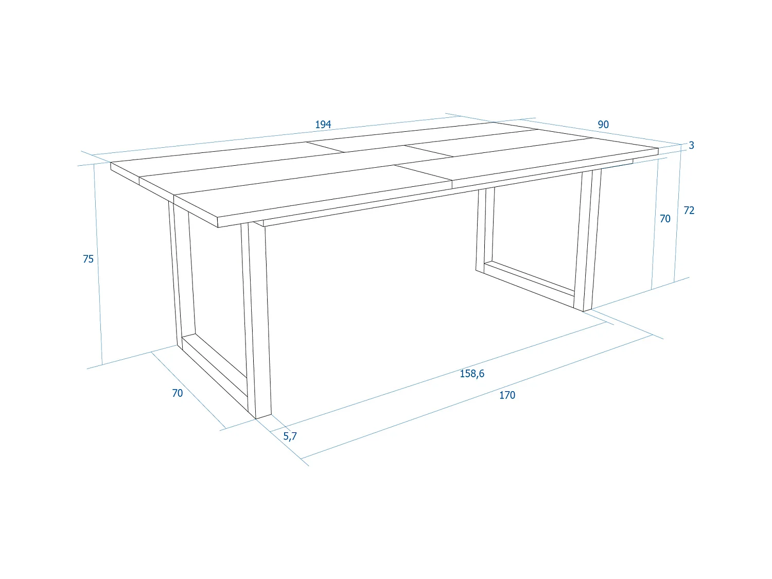Table à manger, 10 personnes, 194x90x75cm, Robuste et stable grâce à sa structure et aux pieds solides, Chêne et noir, Style industriel