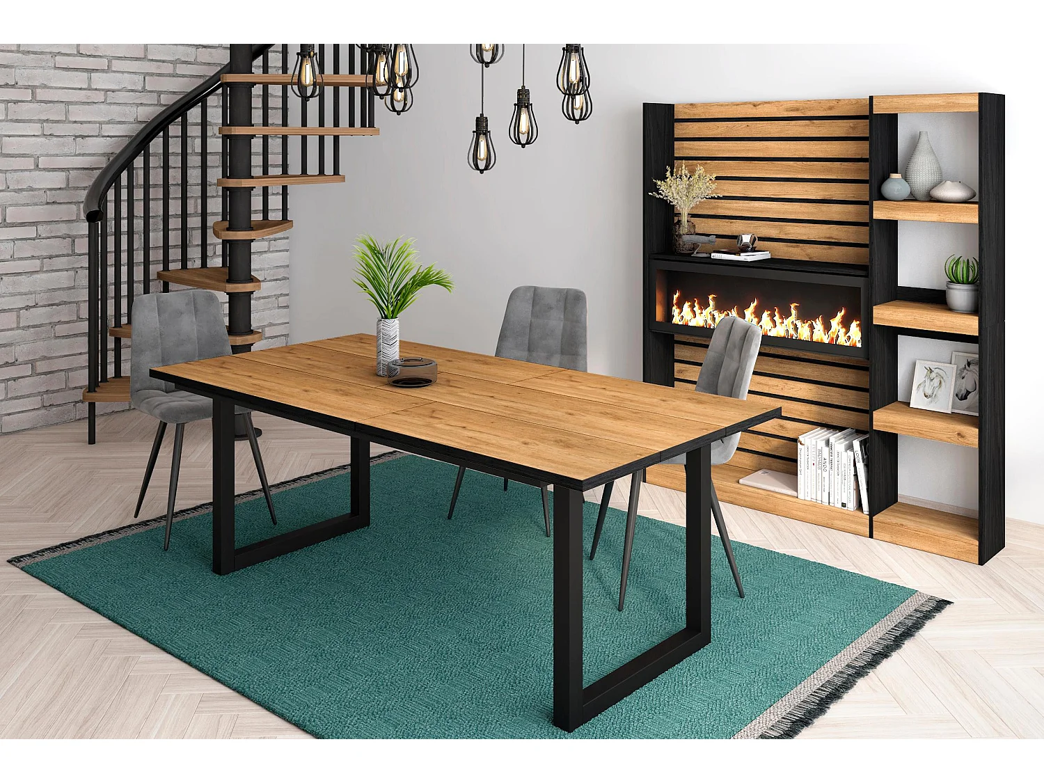Vida Designs Tavolo Da Pranzo Rettangolare 4 Posti - Stile Industriale Con Gambe A X In Metallo Nero, Piano Rovere