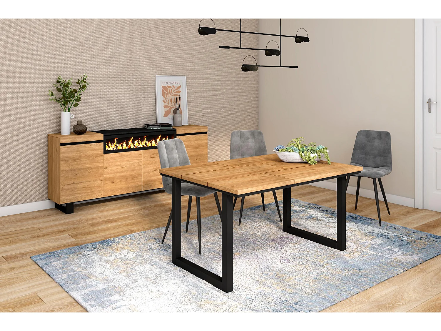 Mesa de sala de jantar, 6 pessoas, 140x90x75cm, Robusto e estável graças à sua estrutura e pernas sólidas, Carvalho, Estilo industrial