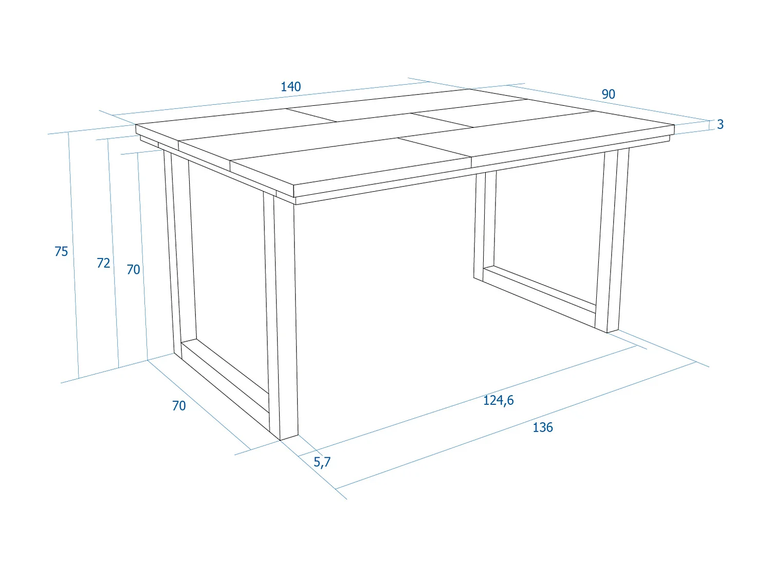 Mesa de sala de jantar, 6 pessoas, 140x90x75cm, Robusto e estável graças à sua estrutura e pernas sólidas, Carvalho, Estilo industrial