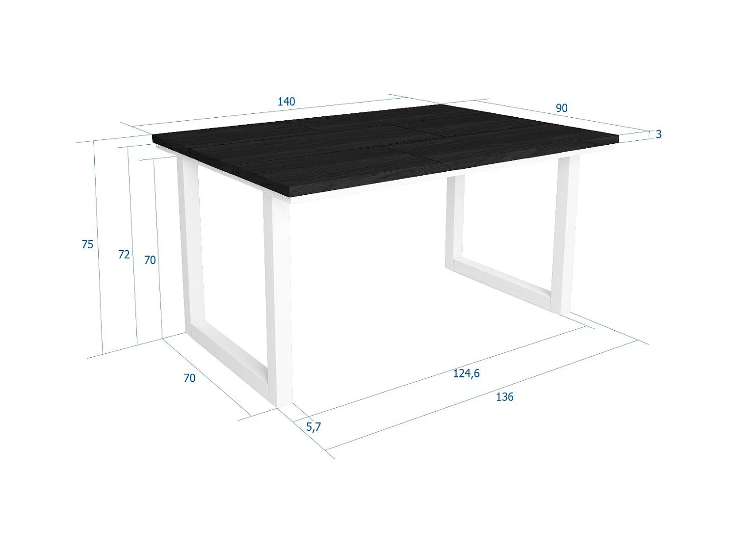 Eettafel, 6 personen, 140x90x75cm, Robuust en stabiel dankzij zijn structuur en solide poten, Zwart, Industriële stijl