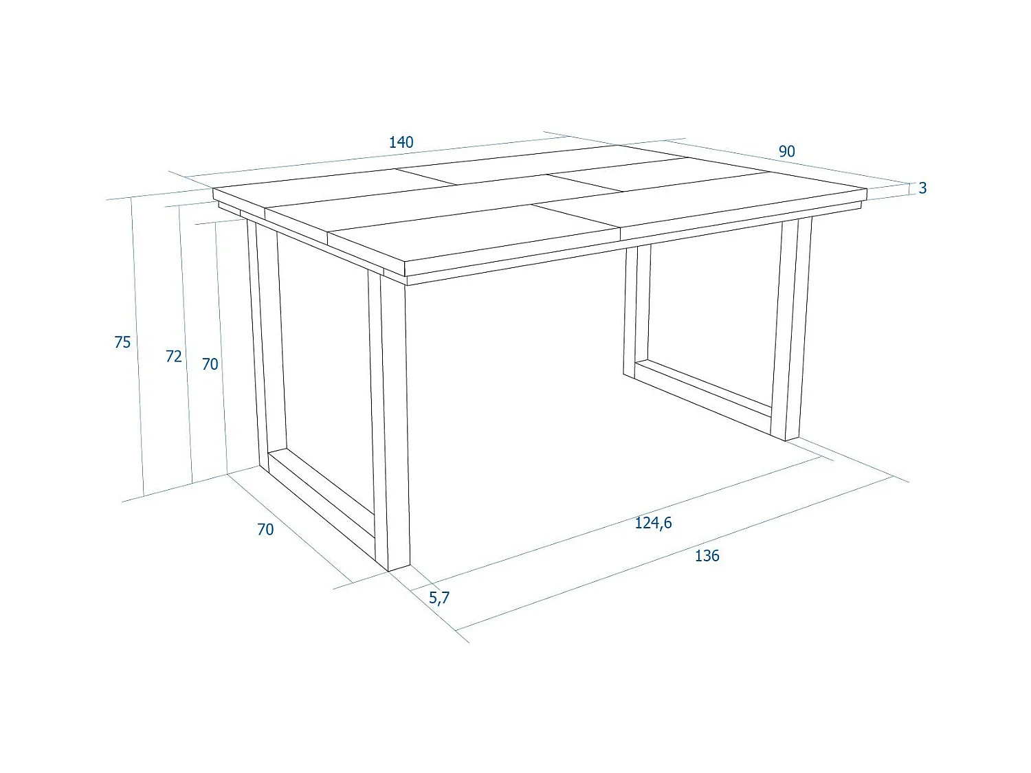 Eettafel, 6 personen, 140x90x75cm, Robuust en stabiel dankzij zijn structuur en solide poten, Zwart, Industriële stijl
