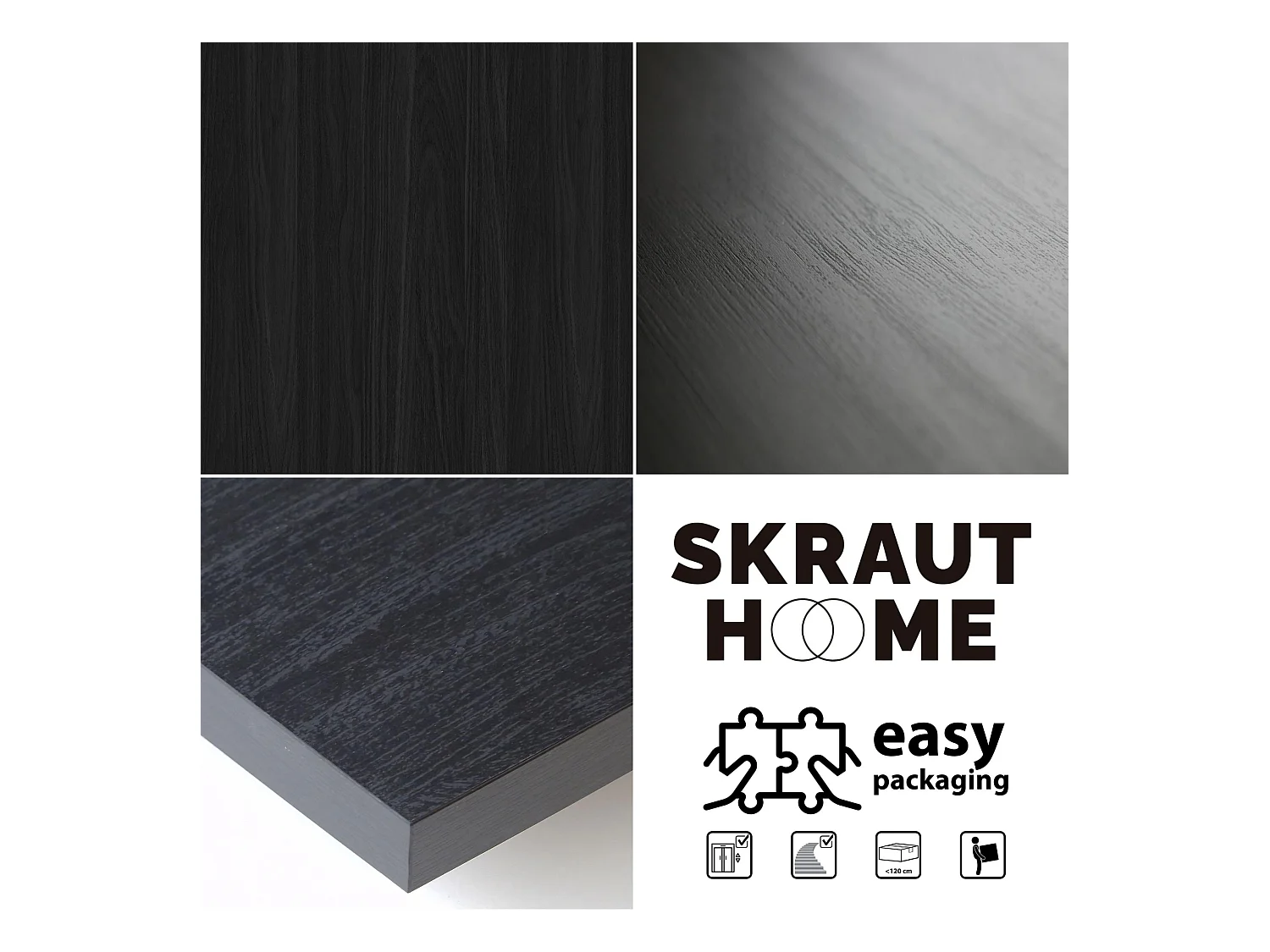 Eettafel, 6 personen, 140x90x75cm, Robuust en stabiel dankzij zijn structuur en solide poten, Zwart, Industriële stijl