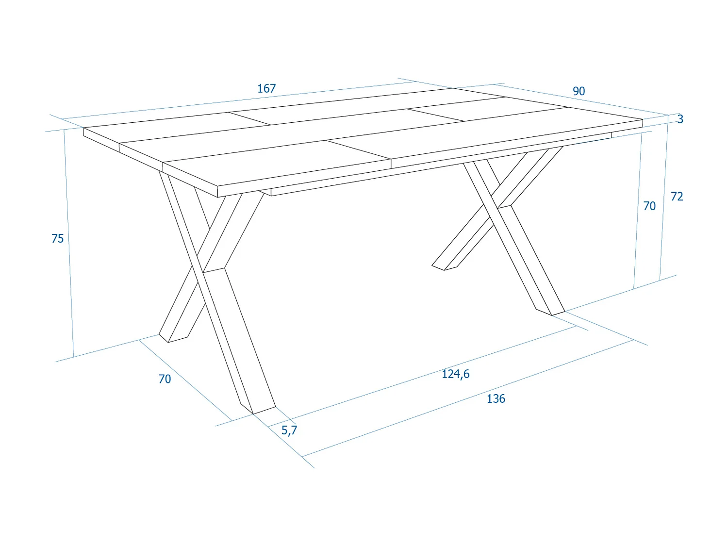 Table à manger, 8 personnes, 167x90x75cm, Robuste et stable grâce à sa structure et aux pieds solides, Noir, Style industriel
