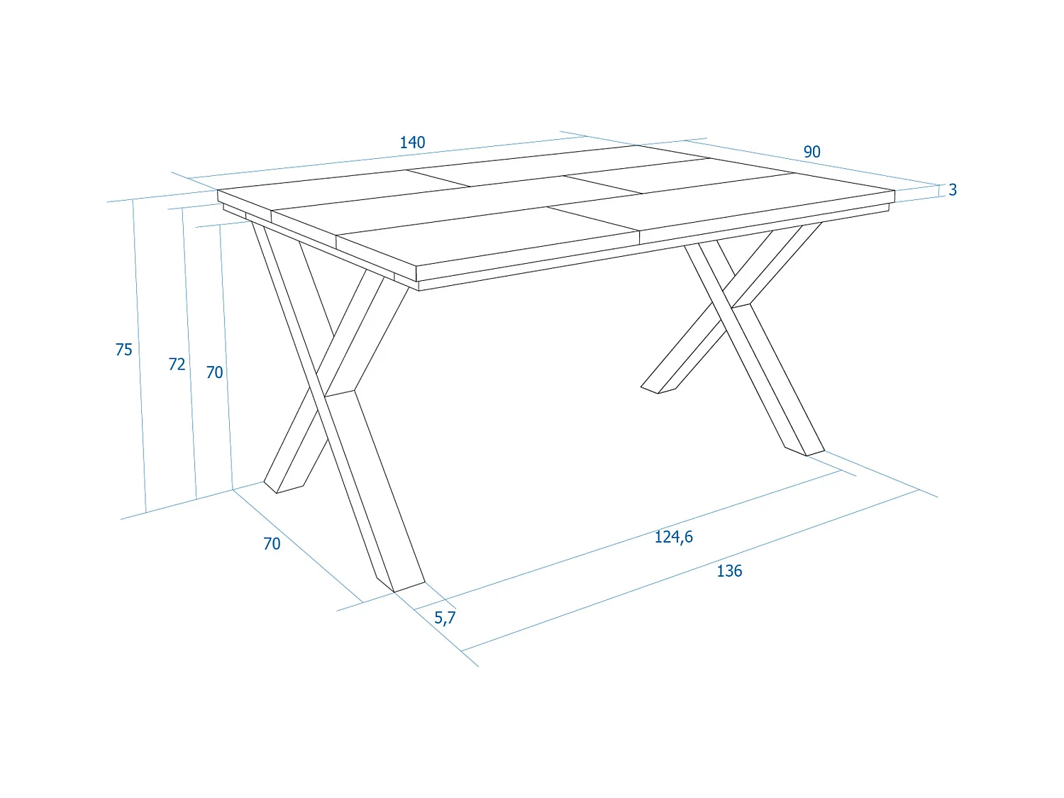 Eettafel, 6 personen, 140x90x75cm, Robuust en stabiel dankzij zijn structuur en solide poten, Zwart, Industriële stijl