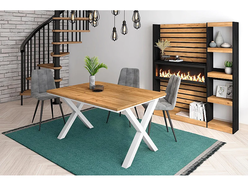 Mesa de sala de jantar, 6 pessoas, 140x90x75cm, Robusto e estável graças à sua estrutura e pernas sólidas, Carvalho, Estilo industrial