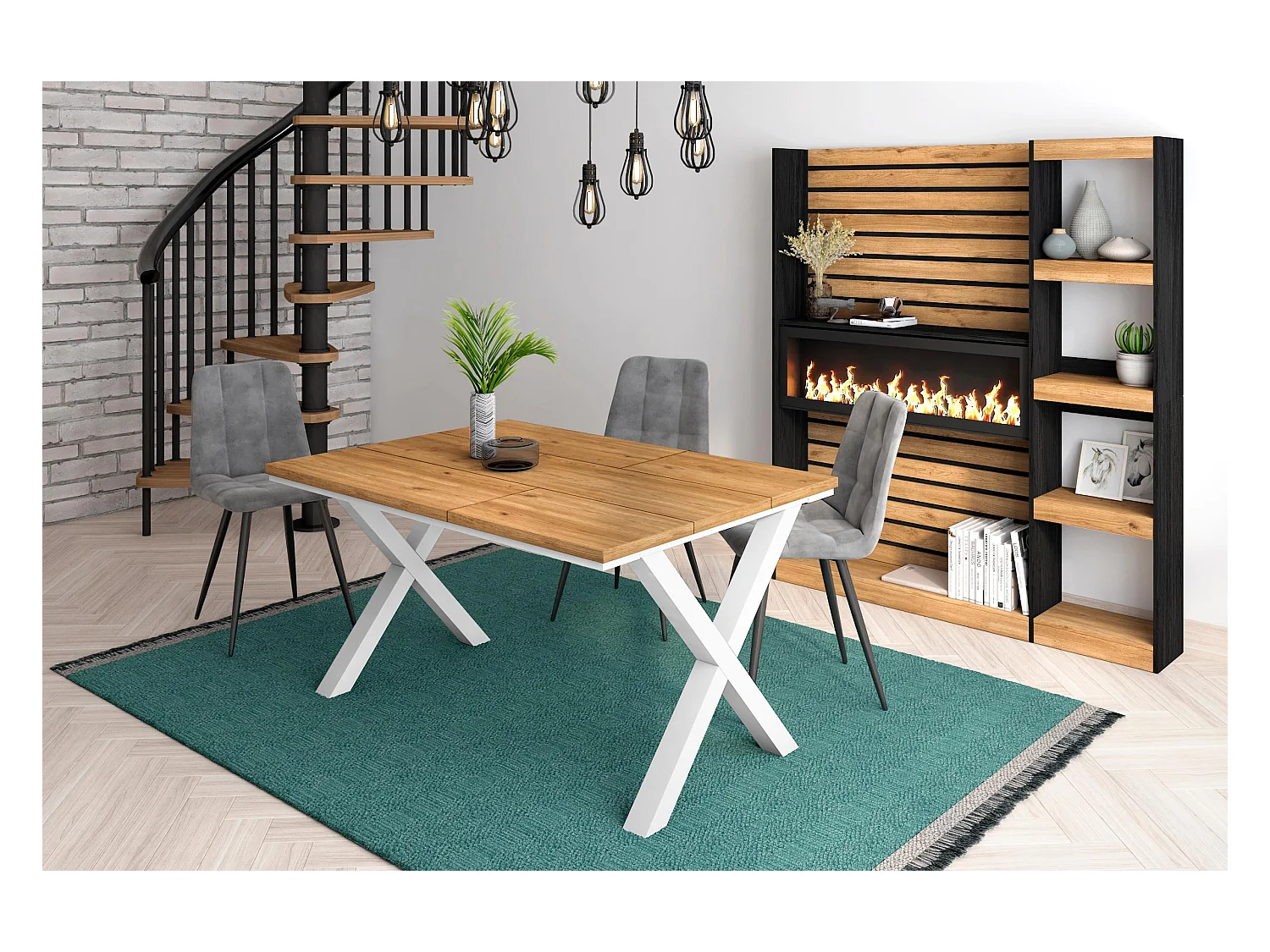 Tavolo da pranzo, 6 posti, 140x90x75cm, Robusto e stabile grazie alla sua struttura e alle gambe solide, Rovere, Stile industriale