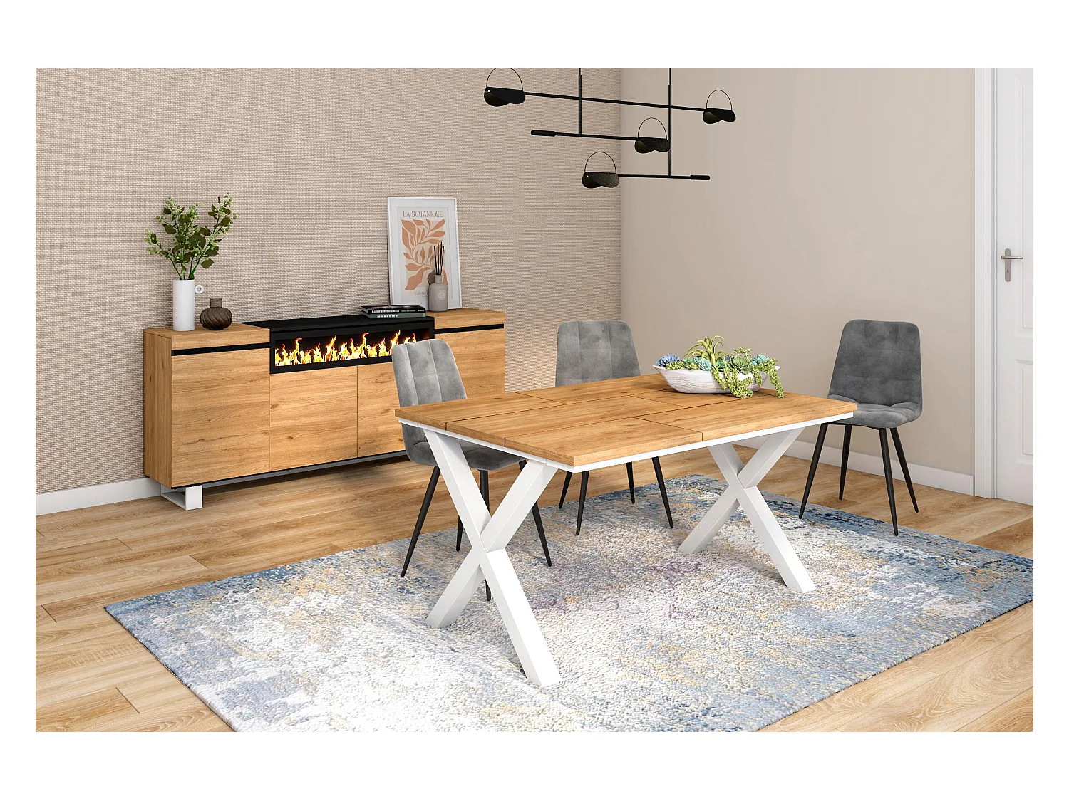 Tavolo da pranzo, 6 posti, 140x90x75cm, Robusto e stabile grazie alla sua struttura e alle gambe solide, Rovere, Stile industriale