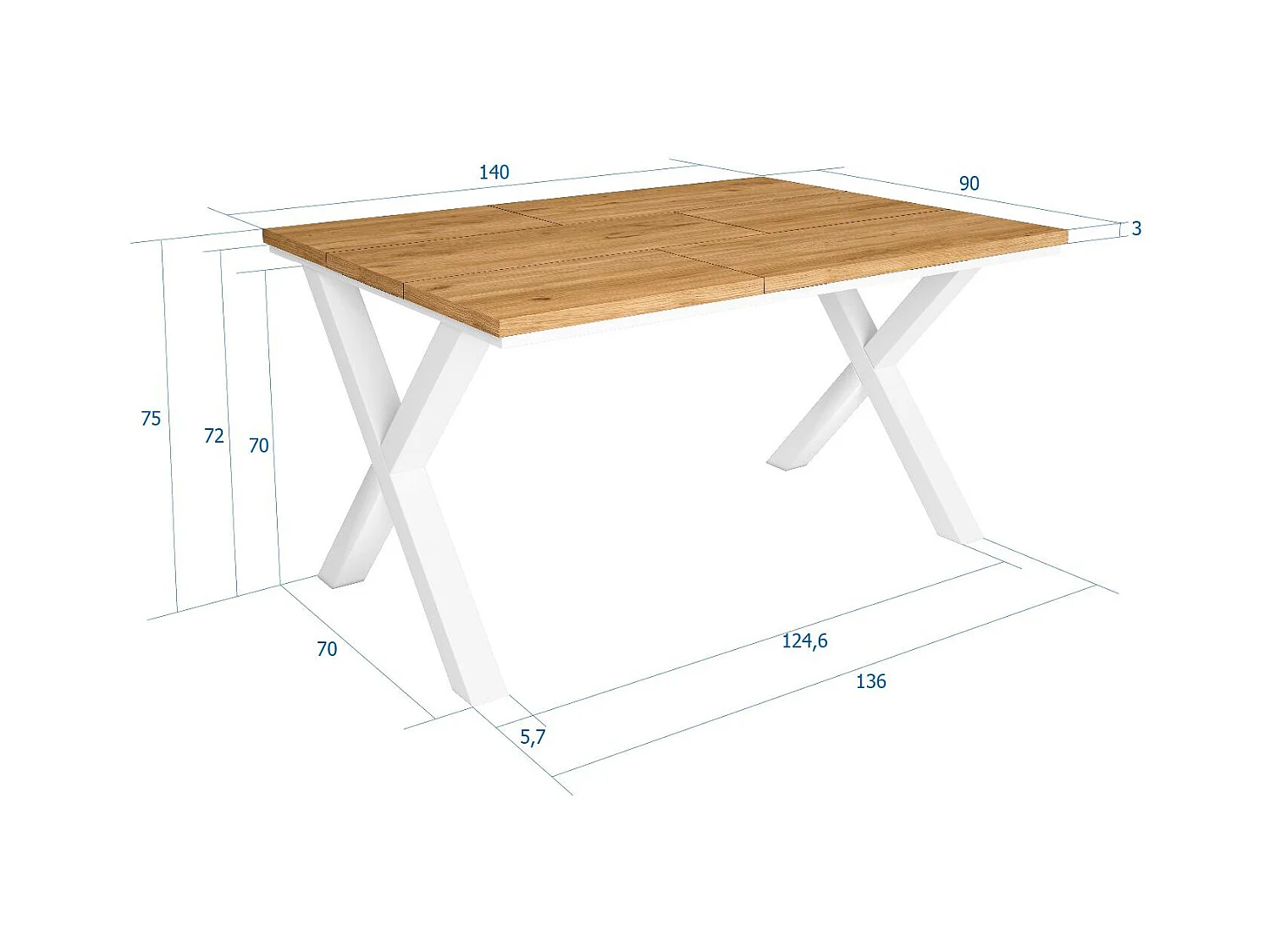Tavolo da pranzo, 6 posti, 140x90x75cm, Robusto e stabile grazie alla sua struttura e alle gambe solide, Rovere, Stile industriale