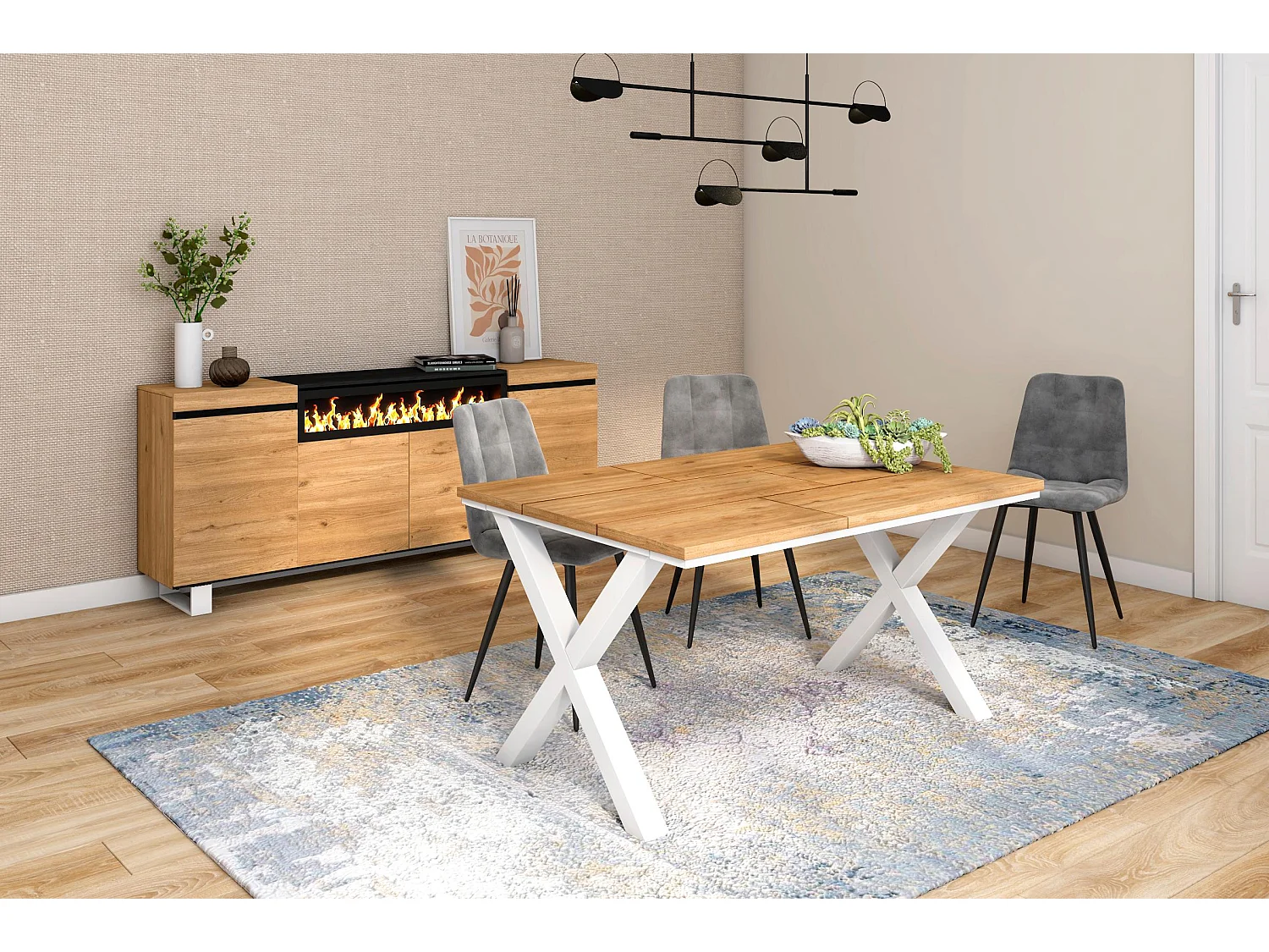 Mesa de sala de jantar, 6 pessoas, 140x90x75cm, Robusto e estável graças à sua estrutura e pernas sólidas, Carvalho, Estilo industrial