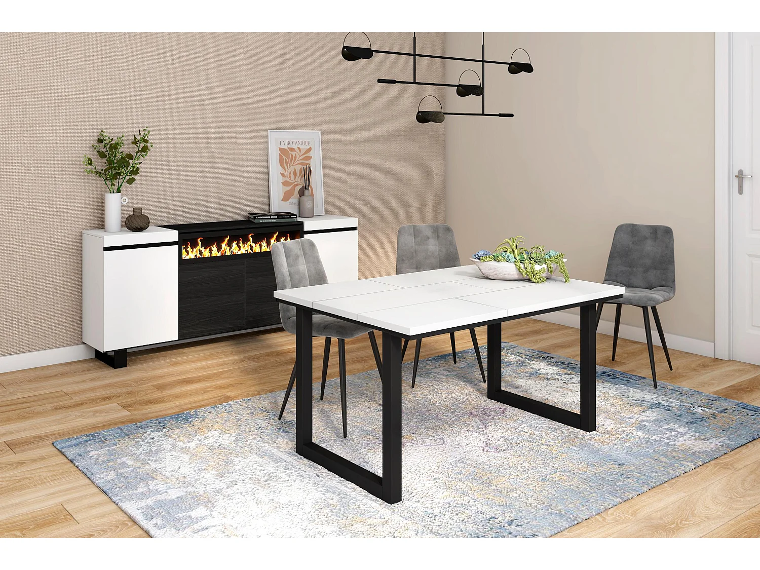 Eettafel, 6 personen, 140x90x75cm, Robuust en stabiel dankzij zijn structuur en solide poten, Wit, Industriële stijl