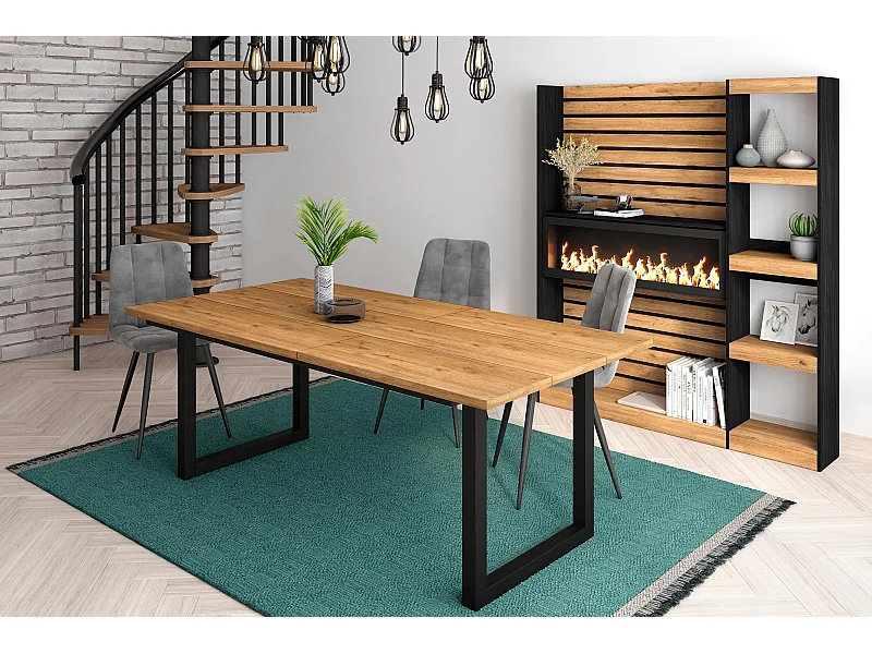 Mesa de sala de jantar, 10 pessoas, 194x90x75cm, Robusto e estável graças à sua estrutura e pernas sólidas, Carvalho, Estilo industrial