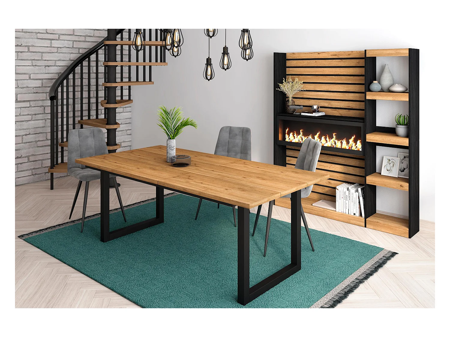 Esstische, 10 personen, 194x90x75cm, Robust und stabil dank seiner Struktur und solide Beine, Eiche, Industrielles Stil