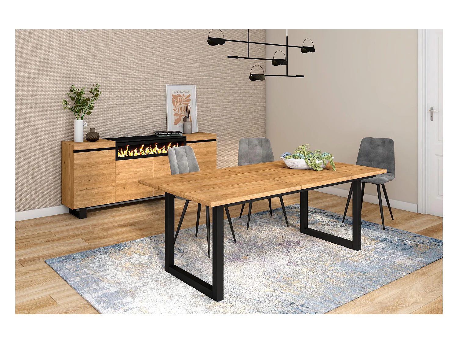 Esstische, 10 personen, 194x90x75cm, Robust und stabil dank seiner Struktur und solide Beine, Eiche, Industrielles Stil