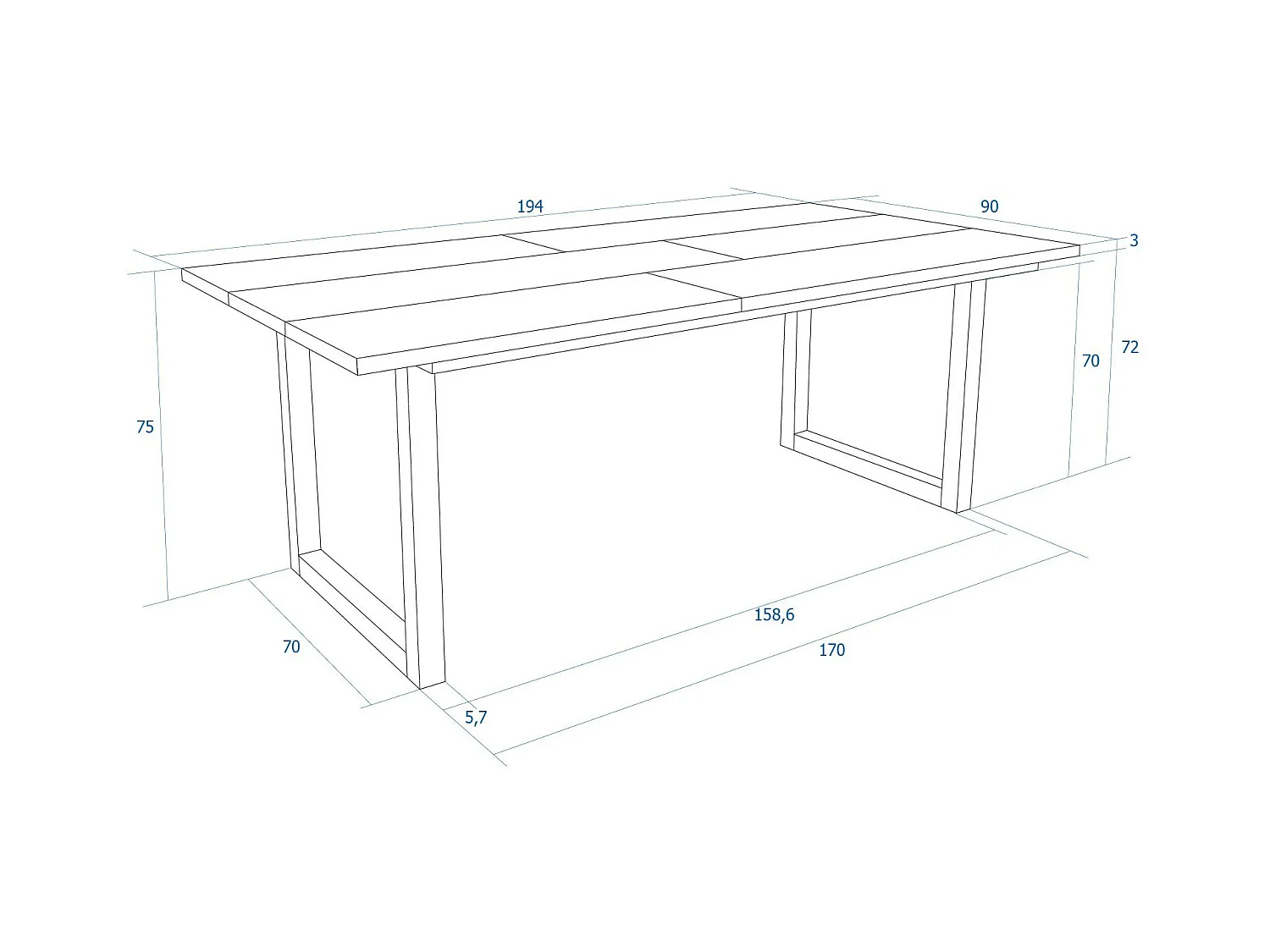 Esstische, 10 personen, 194x90x75cm, Robust und stabil dank seiner Struktur und solide Beine, Eiche, Industrielles Stil