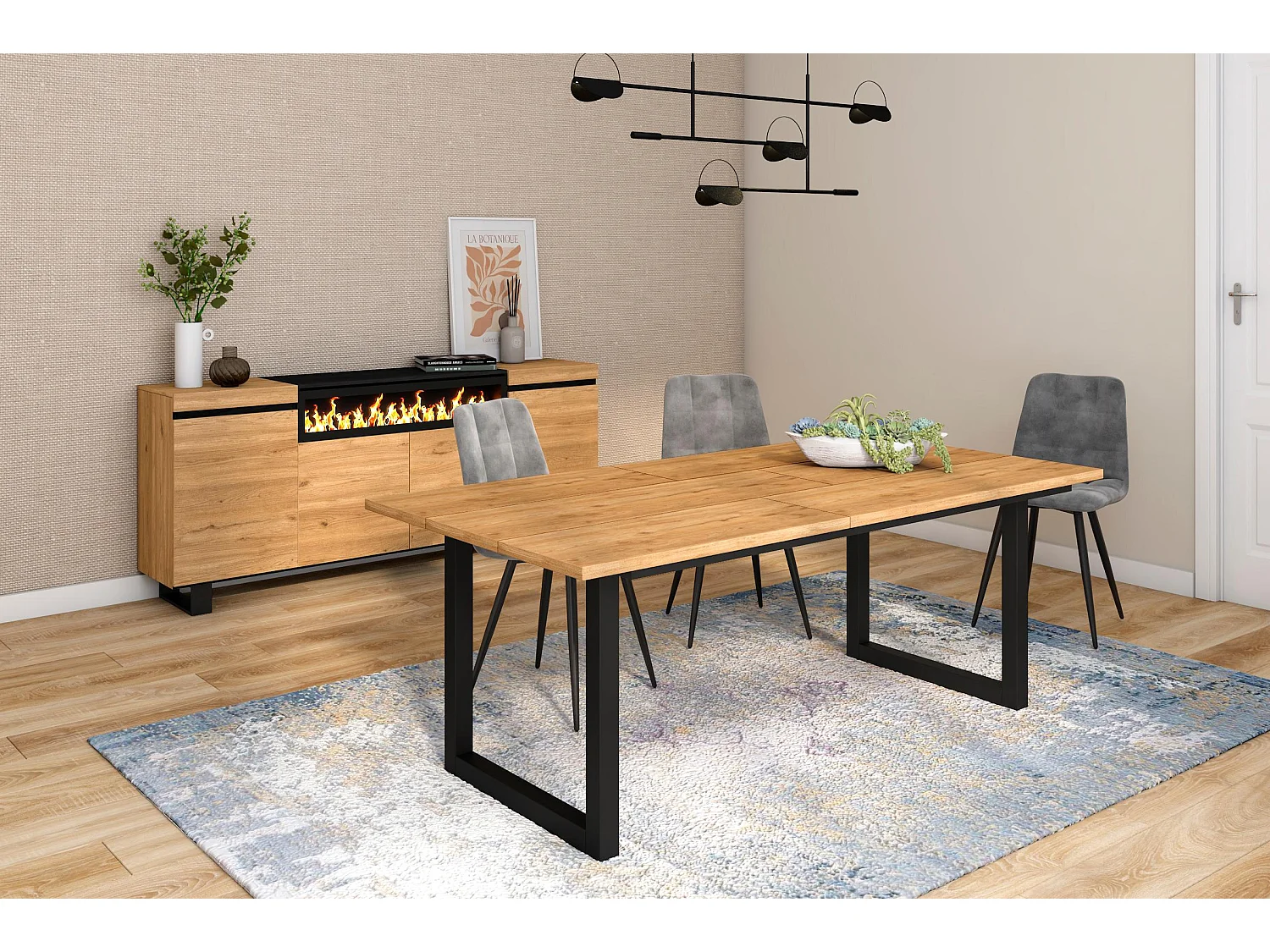 Eettafel, 10 personen, 194x90x75cm, Robuust en stabiel dankzij zijn structuur en solide poten, Eik, Industriële stijl