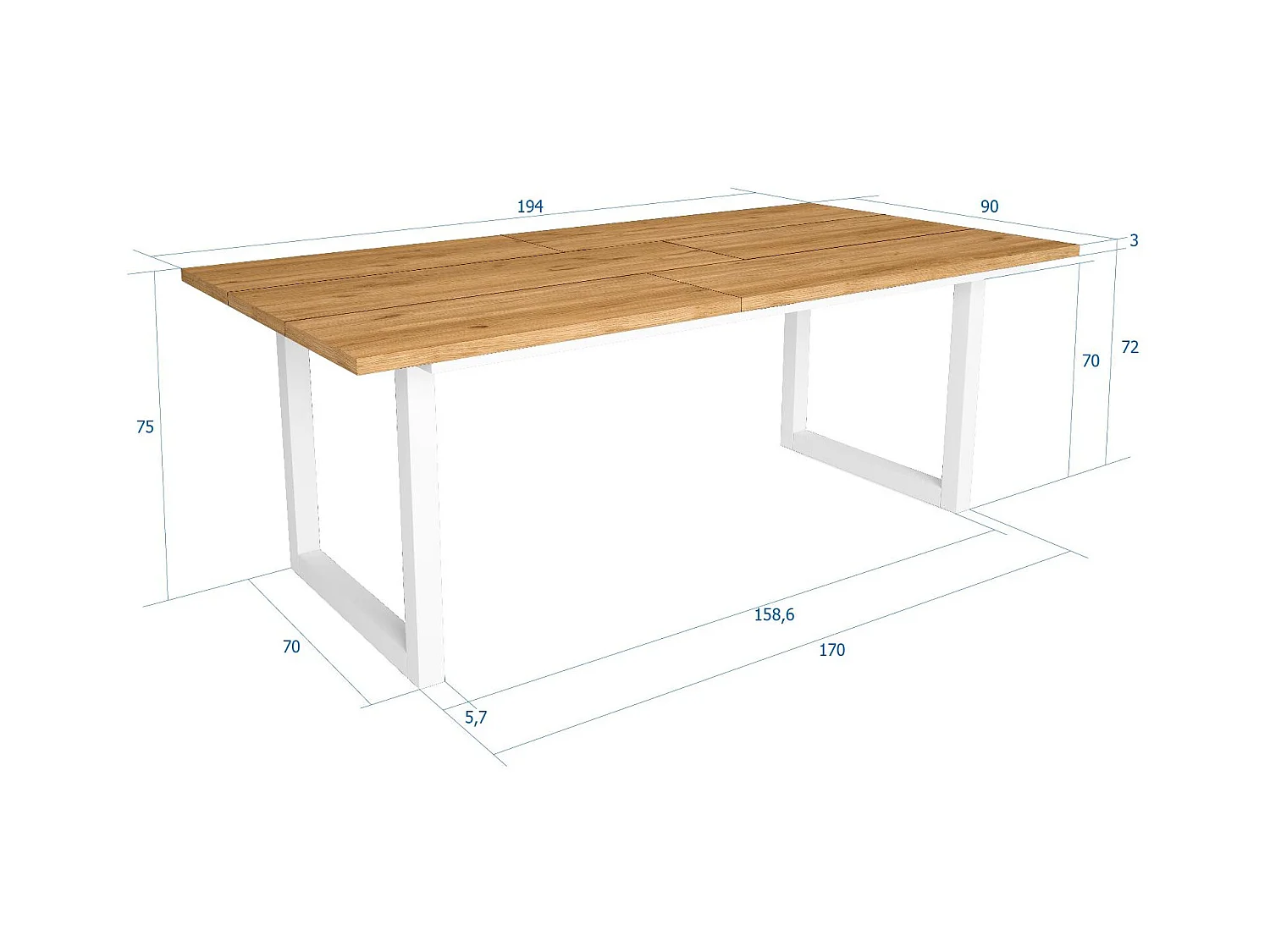 Mesa de Comedor, 10 Comensales, 194x90x75cm, Robusta y estable gracias a su estructura y patas macizas, Roble, Estilo Industrial
