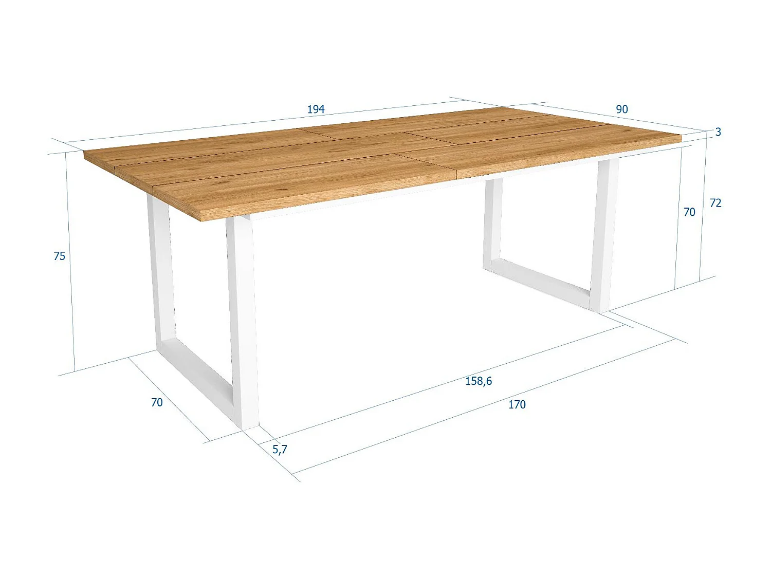 Table à manger, 10 personnes, 194x90x75cm, Robuste et stable grâce à sa structure et aux pieds solides, Chêne, Style industriel