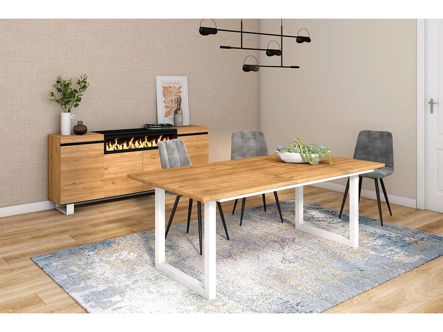 Table à manger, 10 personnes, 194x90x75cm, Robuste et stable, Chêne, Style industriel