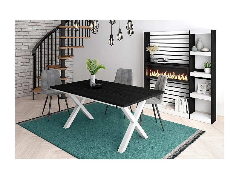 Esstische, 8 personen, 167x90x75cm, Robust und stabil dank seiner Struktur und solide Beine, Schwarz, Industrielles Stil