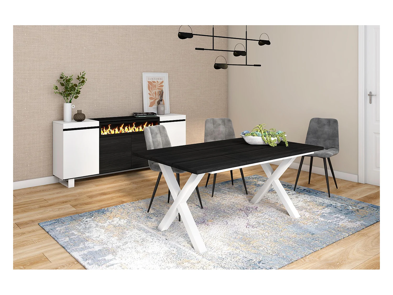 Table à manger, 8 personnes, 167x90x75cm, Robuste et stable grâce à sa structure et aux pieds solides, Noir, Style industriel