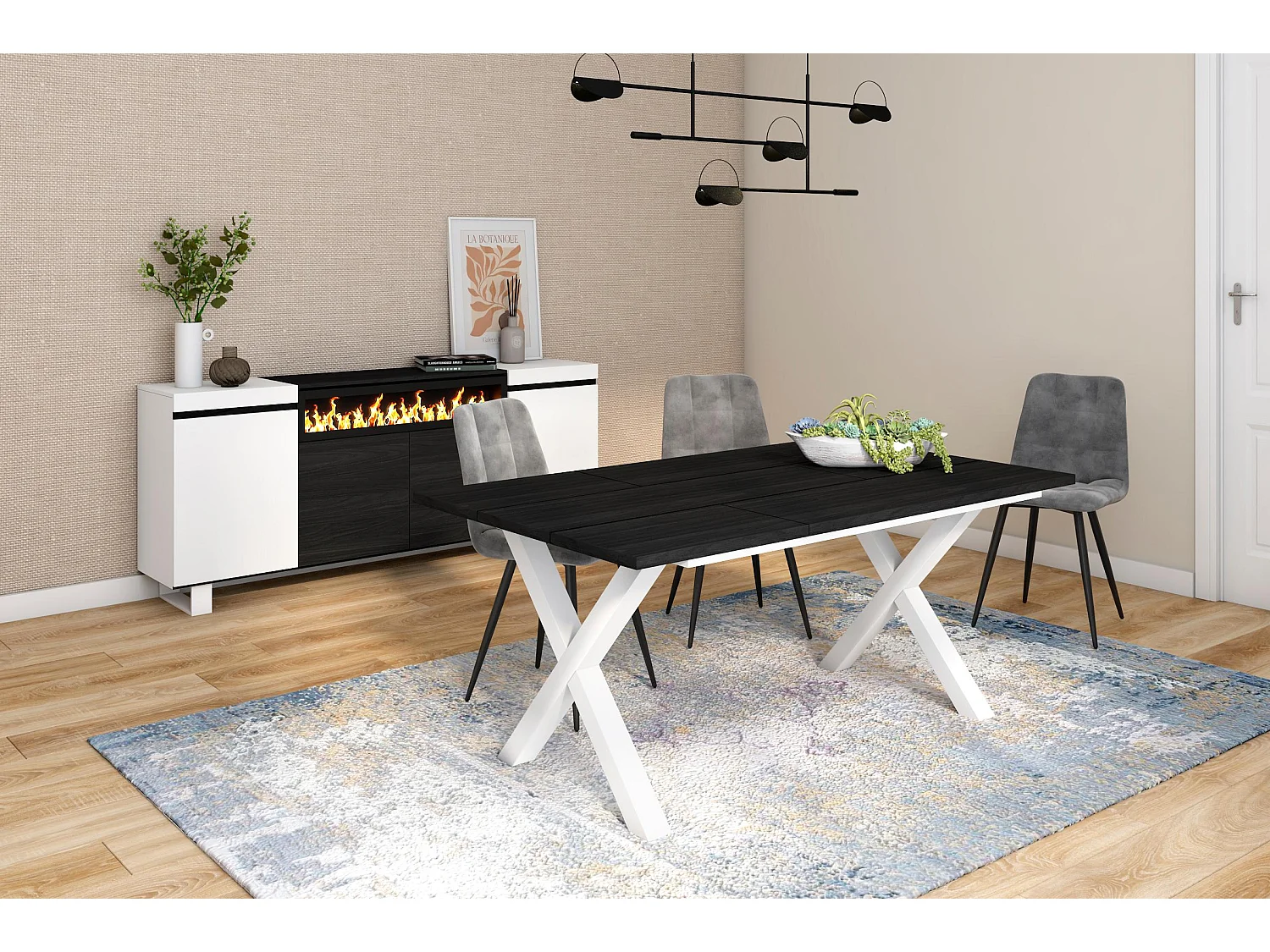 Table à manger, 8 personnes, 167x90x75cm, Robuste et stable grâce à sa structure et aux pieds solides, Noir, Style industriel