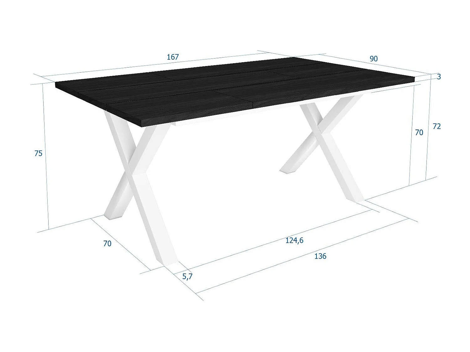Table à manger, 8 personnes, 167x90x75cm, Robuste et stable grâce à sa structure et aux pieds solides, Noir, Style industriel