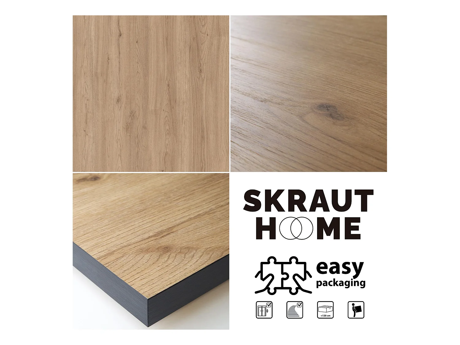 Eettafel, 6 personen, 140x90x75cm, Robuust en stabiel dankzij zijn structuur en solide poten, Eiken en zwarte , Industriële stijl