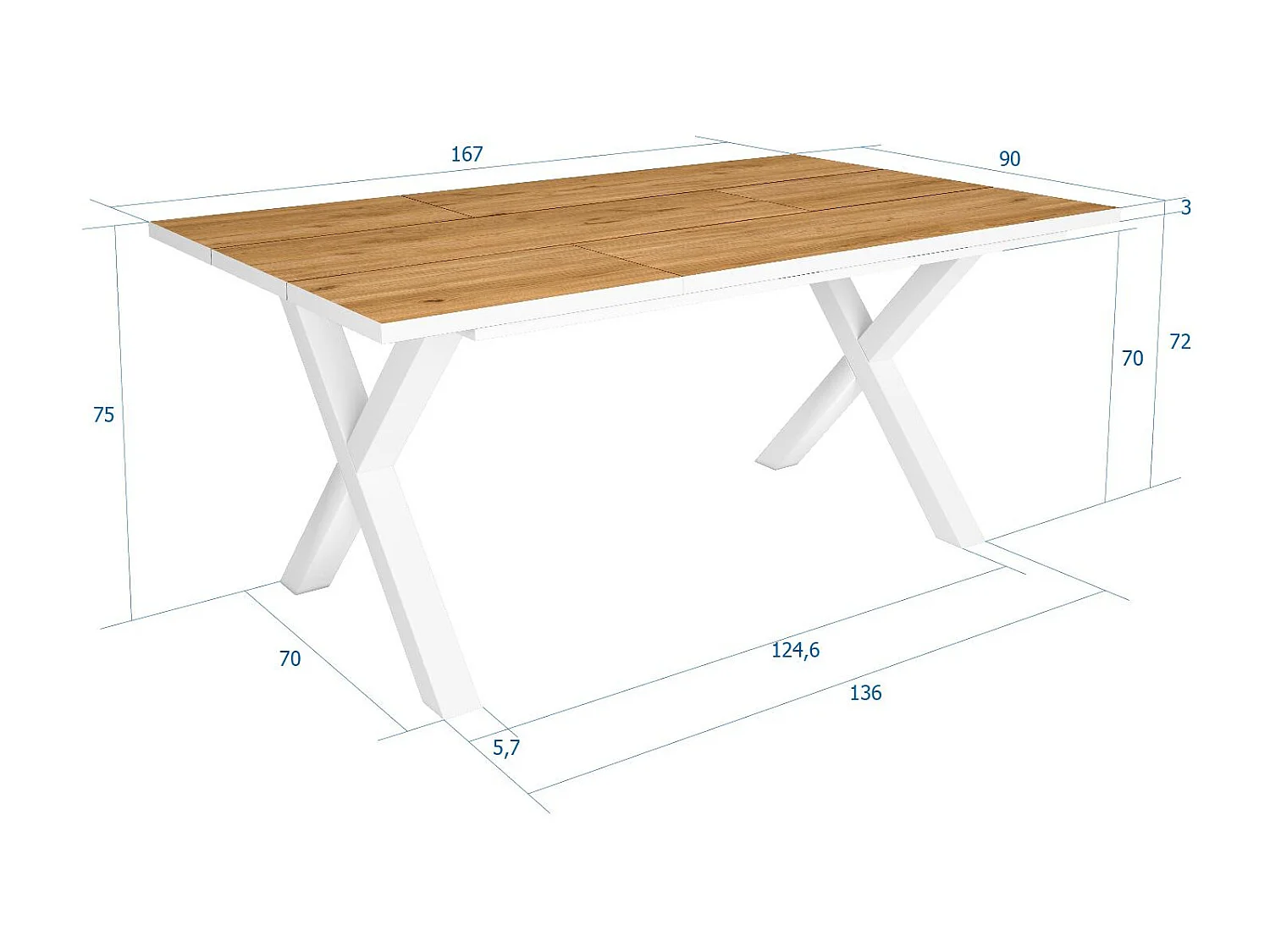 Table à manger, 8 personnes, 167x90x75cm, Robuste et stable grâce à sa structure et aux pieds solides,  Chêne et blanc, industriel