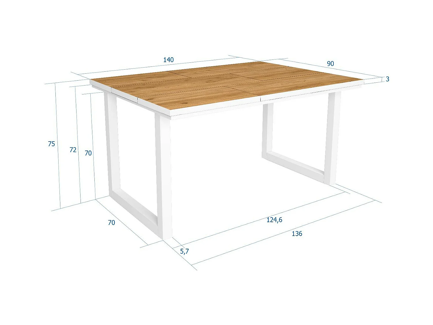 Table à manger, 6 personnes, 140, Robust, structure stable, pieds solides,  Chêne et blanc