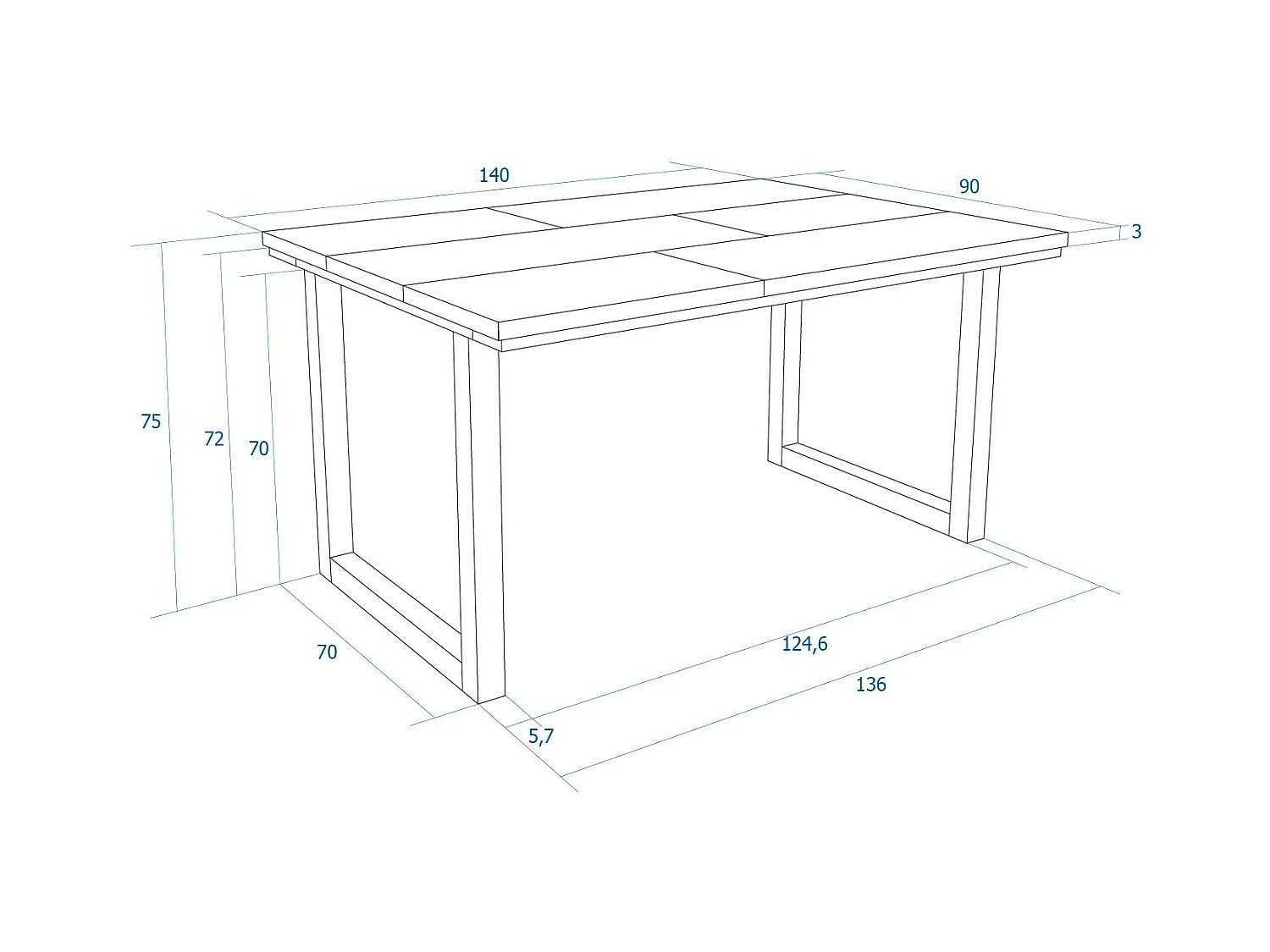 Table à manger, 6 personnes, 140, Robust, structure stable, pieds solides,  Chêne et blanc