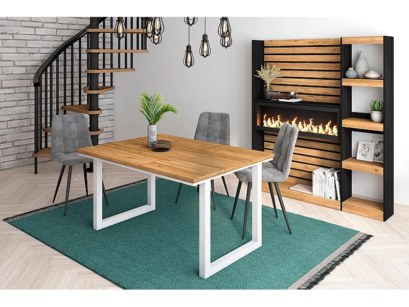 Mesa de sala de jantar, 6 pessoas, 140x90x75cm, Robusto e estável graças à sua estrutura e pernas sólidas, Carvalho, Estilo industrial