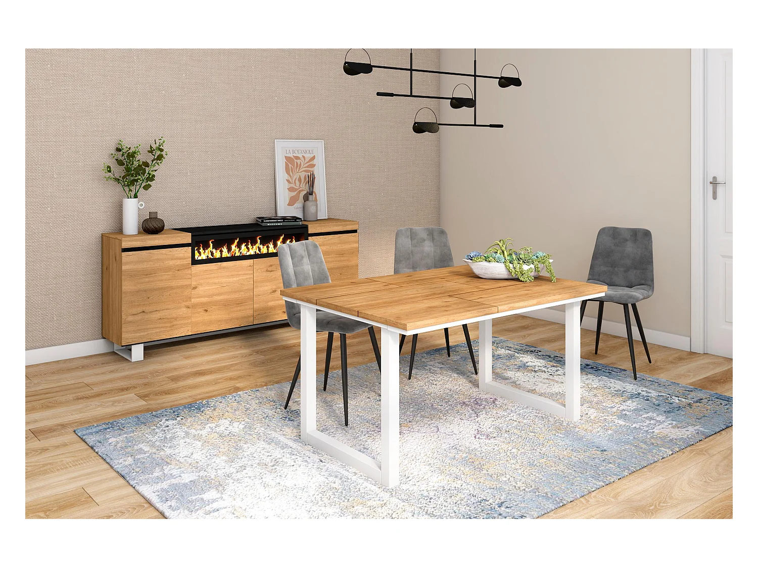 Mesa de Comedor, 6 Comensales, 140x90x75cm, Robusta y estable gracias a su estructura y patas macizas, Roble, Estilo Industrial