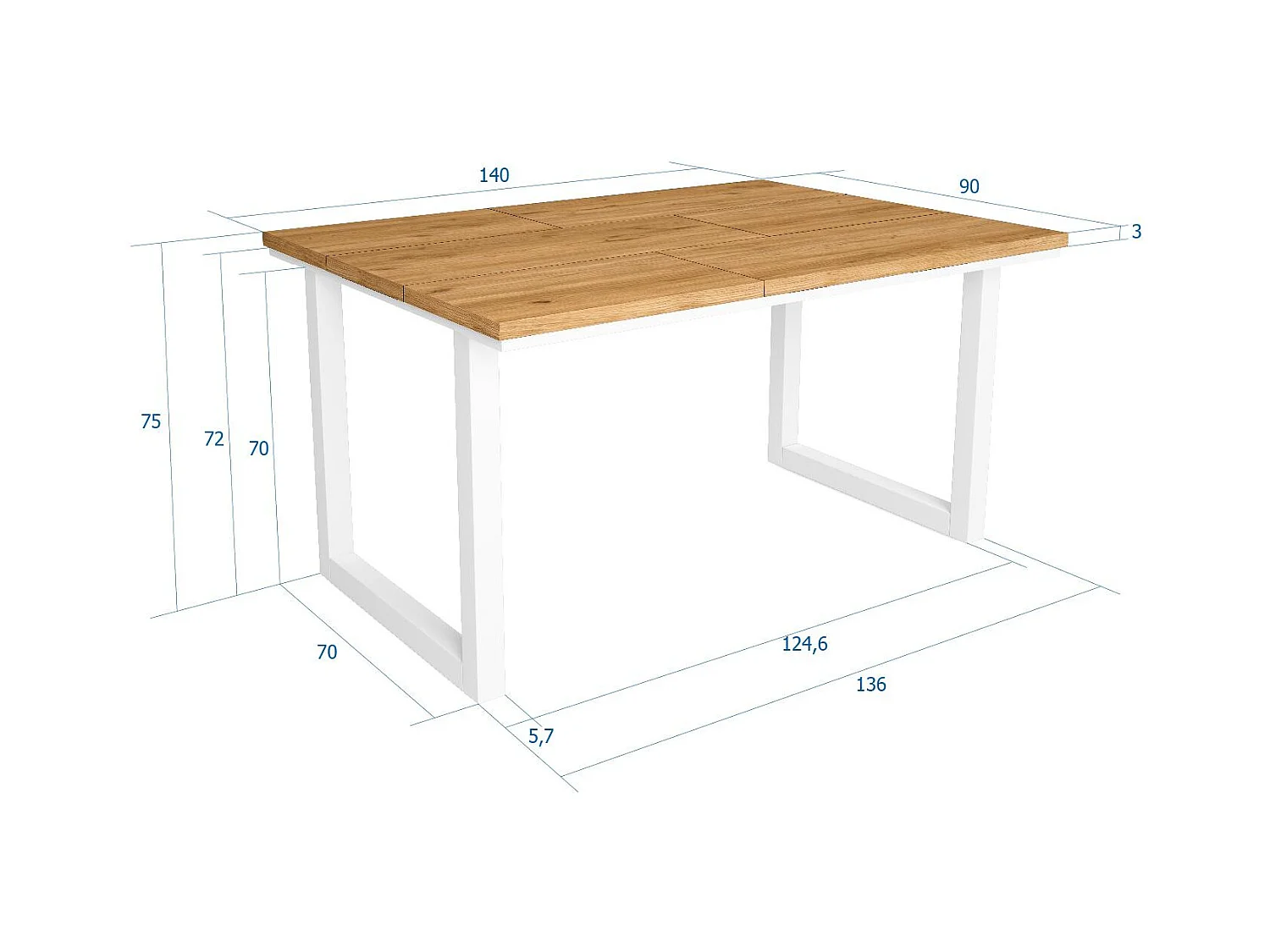 Mesa de Comedor, 6 Comensales, 140x90x75cm, Robusta y estable gracias a su estructura y patas macizas, Roble, Estilo Industrial