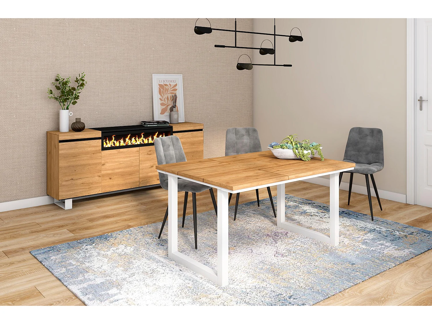 Mesa de sala de jantar, 6 pessoas, 140x90x75cm, Robusto e estável graças à sua estrutura e pernas sólidas, Carvalho, Estilo industrial