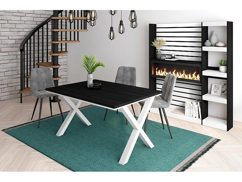 Esstische, 6 personen, 140x90x75cm, Robust und stabil dank seiner Struktur und solide Beine, Schwarz, Industrielles Stil