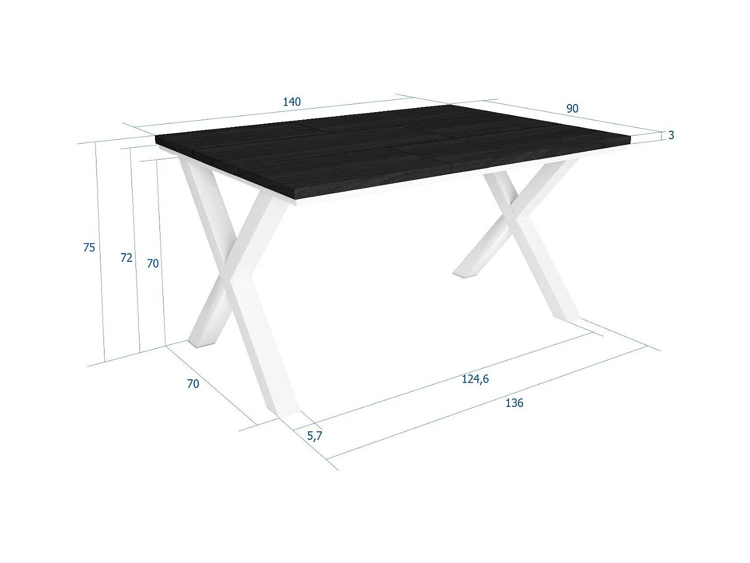 Eettafel, 6 personen, 140x90x75cm, Robuust en stabiel dankzij zijn structuur en solide poten, Zwart, Industriële stijl