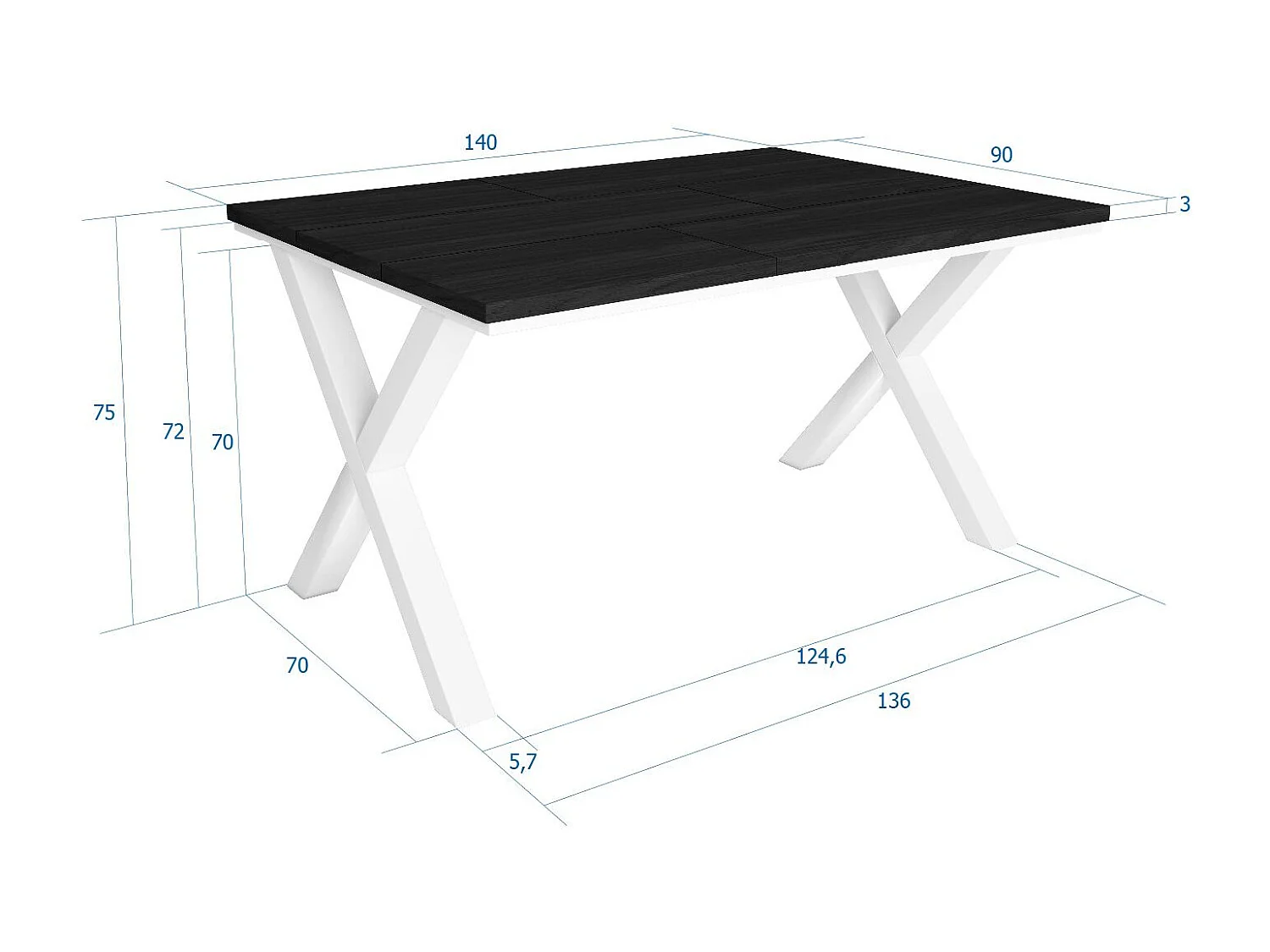 Mesa de sala de jantar, 6 pessoas, 140x90x75cm, Robusto e estável graças à sua estrutura e pernas sólidas, Preto, Estilo industrial