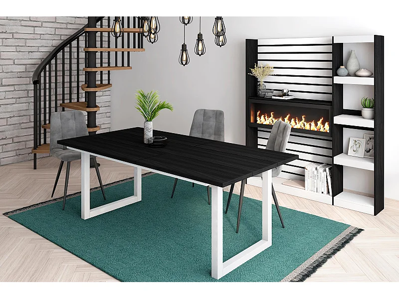 Table à manger, 10 personnes, 194x90x75cm, Robuste et stable grâce à sa structure et aux pieds solides, Noir, Style industriel